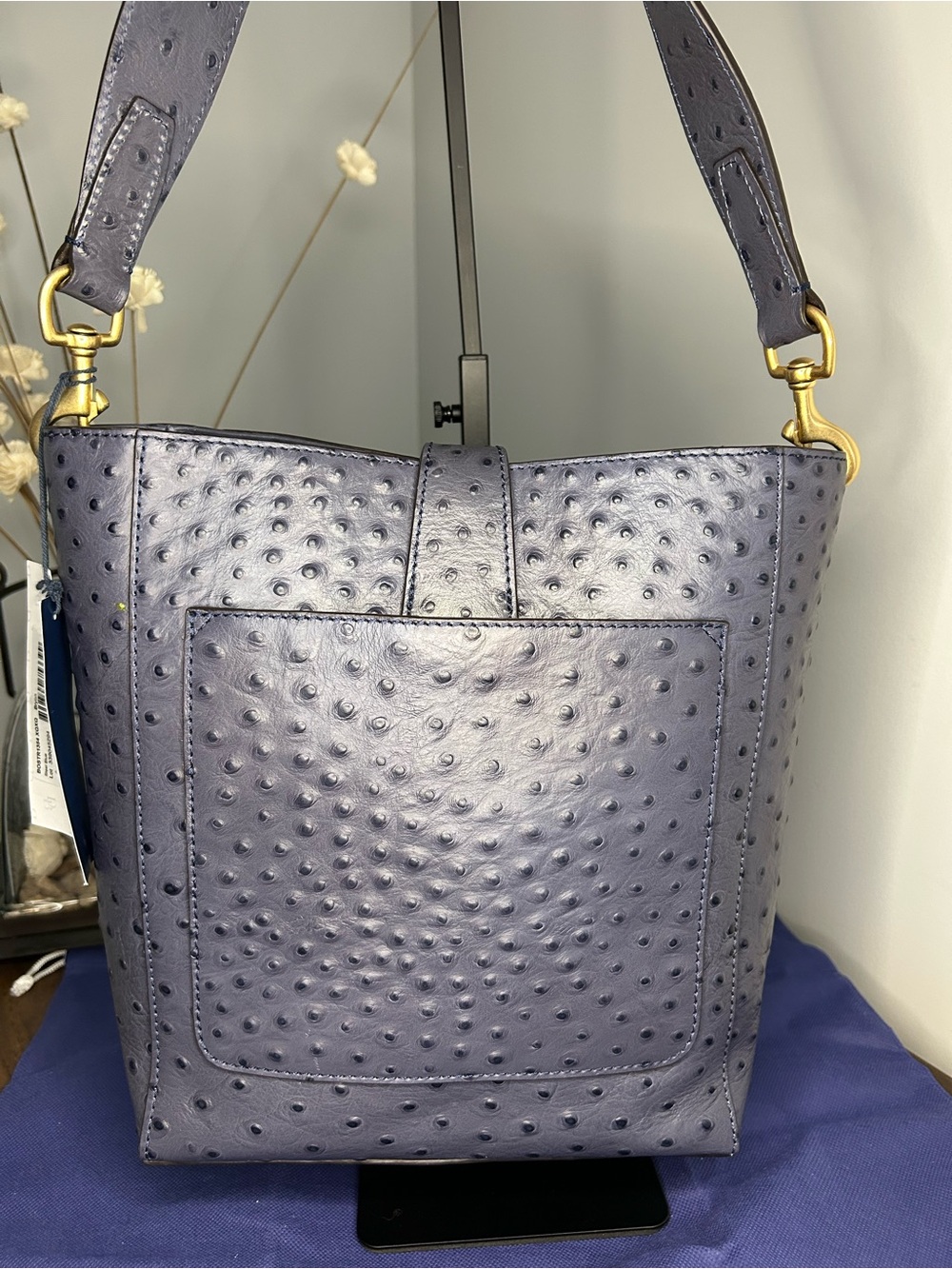Dooney & Bourke NWT Blue Ostrich-Embossed Leather Brynn Bag Buckle Accent - Picture 9 of 14